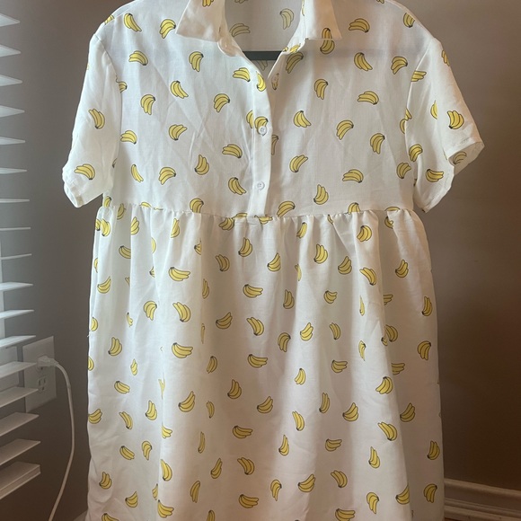Garden Girl: White Babydoll Dress with Yellow Banana Print 🍌 - Picture 6 of 7